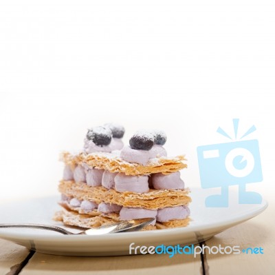 Napoleon Blueberry Cake Dessert Stock Photo