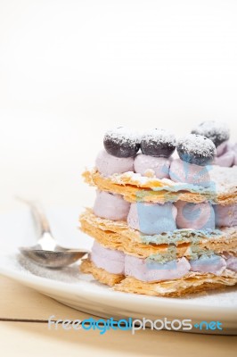 Napoleon Blueberry Cake Dessert Stock Photo