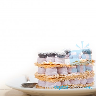 Napoleon Blueberry Cake Dessert Stock Photo