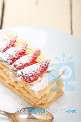 Napoleon Strawberry Cake Dessert Stock Photo