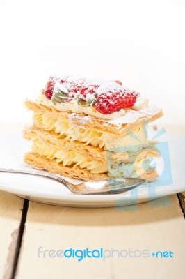 Napoleon Strawberry Cake Dessert Stock Photo