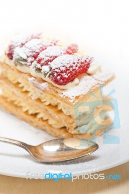 Napoleon Strawberry Cake Dessert Stock Photo