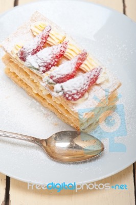 Napoleon Strawberry Cake Dessert Stock Photo