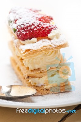 Napoleon Strawberry Cake Dessert Stock Photo