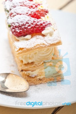 Napoleon Strawberry Cake Dessert Stock Photo