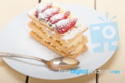 Napoleon Strawberry Cake Dessert Stock Photo