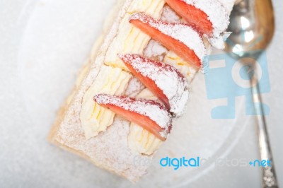 Napoleon Strawberry Cake Dessert Stock Photo