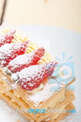 Napoleon Strawberry Cake Dessert Stock Photo