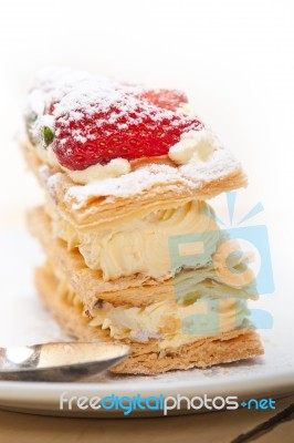 Napoleon Strawberry Cake Dessert Stock Photo