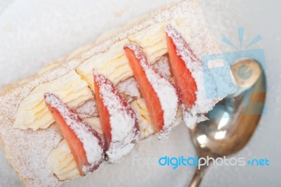 Napoleon Strawberry Cake Dessert Stock Photo