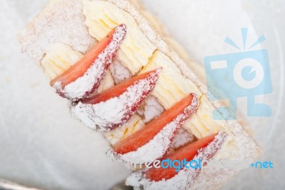 Napoleon Strawberry Cake Dessert Stock Photo