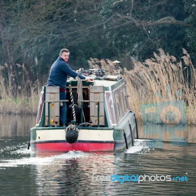 Narrow Boat On The River Wey Navigations Canal Stock Photo