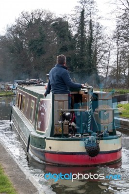 Narrow Boat On The River Wey Navigations Canal Stock Photo