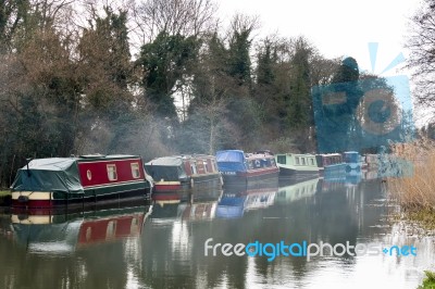 Narrow Boats On The River Wey Navigations Canal Stock Photo