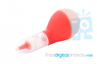 Nasal Aspirator From Head With Cap On White Background Stock Photo