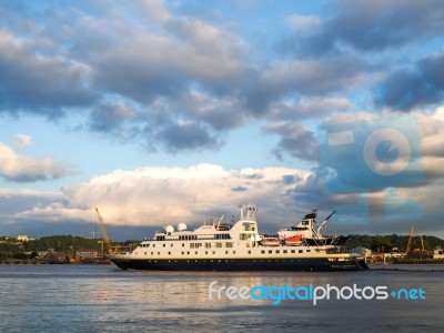 National Geographic Orion Cruising Along The River Garonne Stock Photo