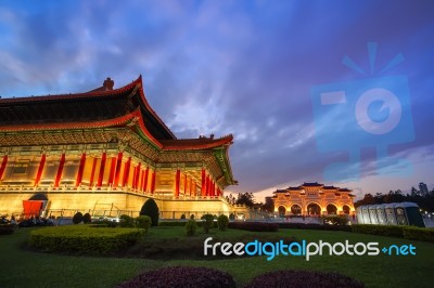 National Theater Hall And Liberty Square Main Gate Arch Stock Photo