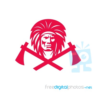 Native American Crossed Tomahawk Mascot Stock Image