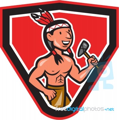 Native American Holding Tomahawk Cartoon Stock Image