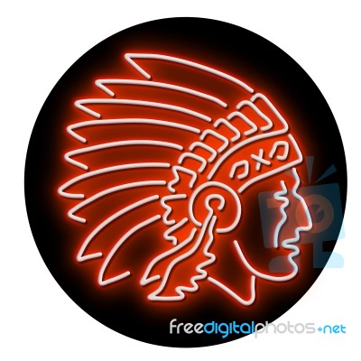 Native American Indian Chief Glowing Neon Sign Circle Stock Image