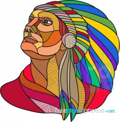 Native American Indian Chief Headdress Drawing Stock Image