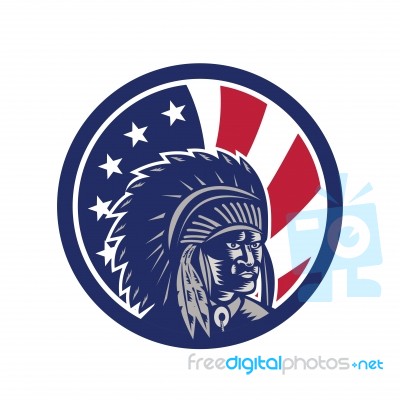 Native American Indian Chief Usa Flag Icon Stock Image