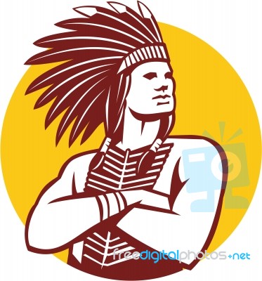 Native American Indian Chief Warrior Circle Retro Stock Image