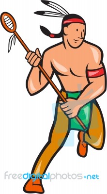 Native American Lacrosse Player Cartoon Stock Image