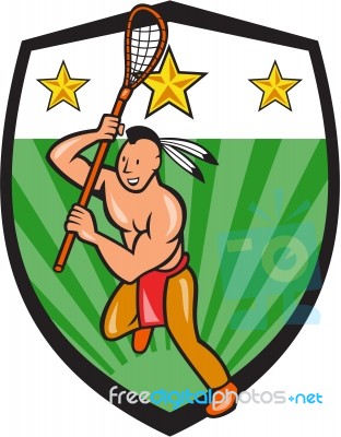 Native American Lacrosse Player Shield Stock Image