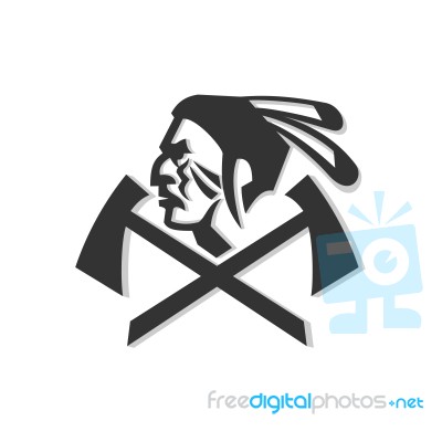 Native American Warrior Crossed Hatchet Mascot Stock Image