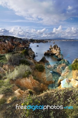 Natural Coastline Of Algarve Stock Photo