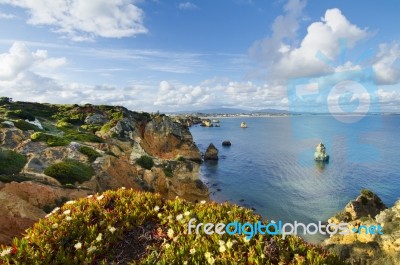 Natural Coastline Of Algarve Stock Photo