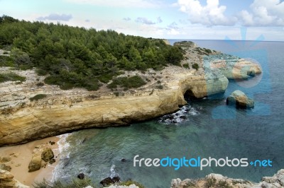 Natural Coastline Of Algarve Stock Photo