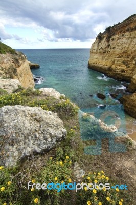 Natural Coastline Of Algarve Stock Photo