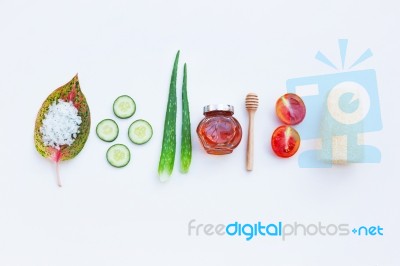 Natural Ingredients For Homemade Skin Care On White Background Stock Photo