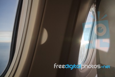 Natural Sun Light To Airplane Cabin Stock Photo