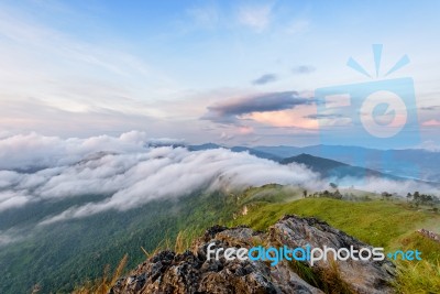 Nature In Sunrise On Mountain, Thailand Stock Photo