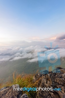 Nature In Sunrise On Mountain, Thailand Stock Photo