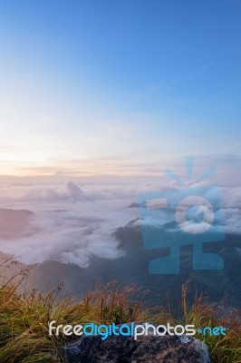 Nature In Sunrise On Mountain, Thailand Stock Photo