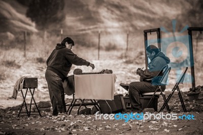 Navajo Indians Preparing To Sell Their Goods In Canyon De Chelly… Stock Photo