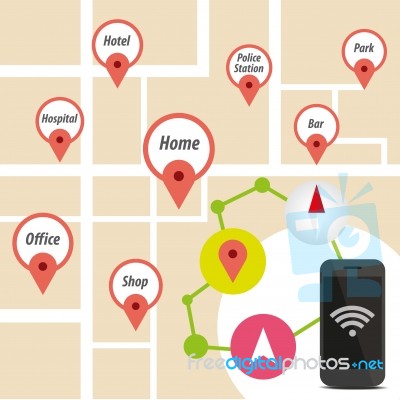 Navigator Smart Phone With Icon On Map Stock Image