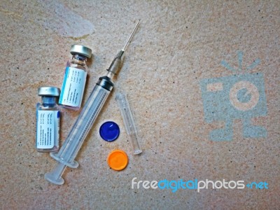 Needles And Vaccine For Protect My Dogs From  Rabies, Hydrophobi… Stock Photo