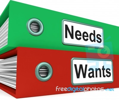 Needs Wants Folders Show Requirement And Desire Stock Image