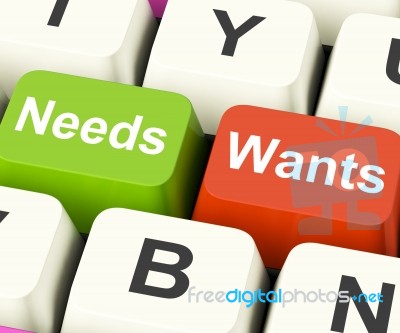 Needs Wants Keys Show Necessities And Wishes Stock Image