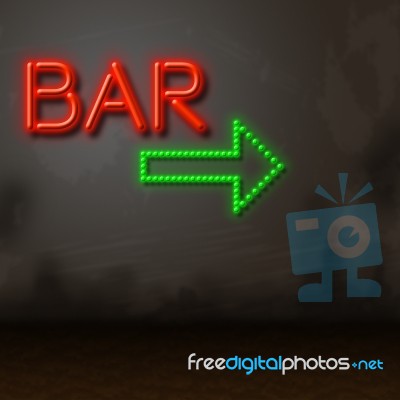 Neon Bar Indicates Tavern Bright And Glow Stock Image