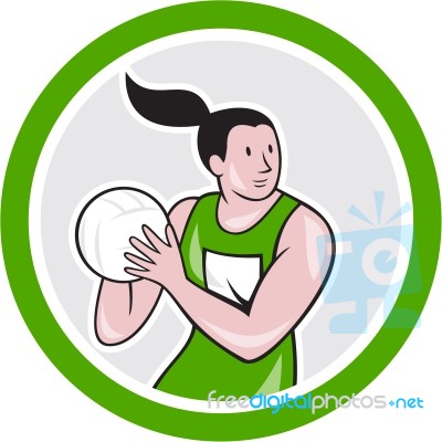 Netball Player Catching Ball Circle Cartoon Stock Image