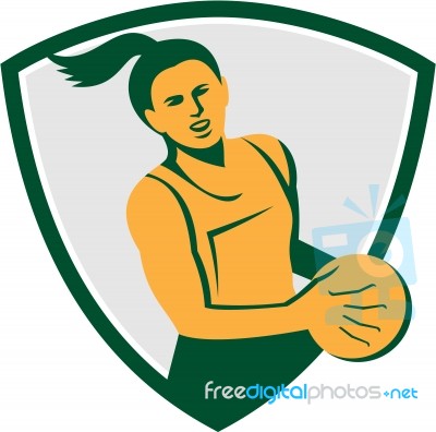 Netball Player Holding Ball Retro Stock Image