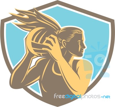 Netball Player Rebound Ball Shield Retro Stock Image