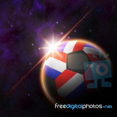 Netherlands Flag On 3d Football With Rising Sun Stock Image