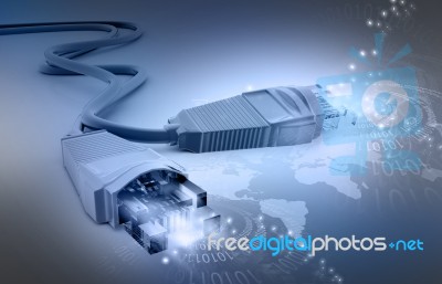 Network Cable  With Fiber Optical Background Stock Image